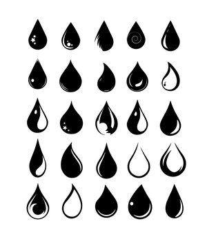 Liquid drops set. Icons for creating prints, logos, stickers.