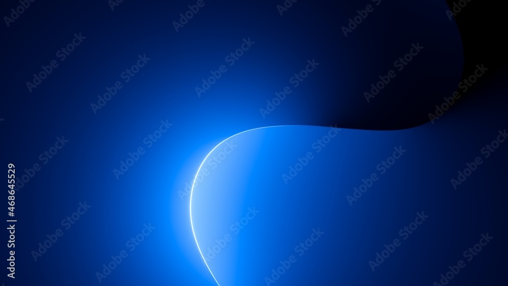Wall mural 3d render, abstract minimal neon background with glowing wavy line. dark wall illuminated with led l