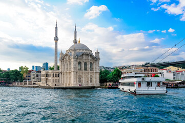 Fototapeta na wymiar Ortaköy Mecidiye Mosque is one of the most popular and historical structure in Istanbul.