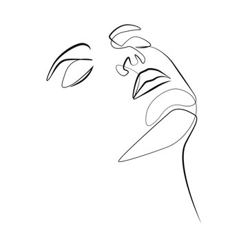 recommend clip art: Close up woman face with closed eyes line art on white isolated background. Vector illustration