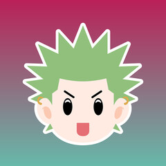 Cartoon illustration of a men face with punk spiky hair in a flat style ,this cute image is suitable for your colorful and flat project design elements, can also be used for sticker and icon