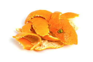 Tangerine peel isolated on white, organic food waste.