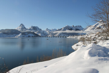 A winter view of the town and reservoir of Riaño, province of León (Spain)