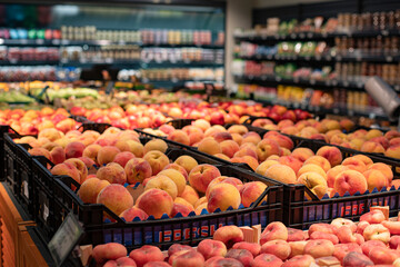 fruits and vegetables at the market. Peaches