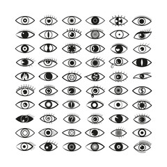 Monochrome stylish eye icons isolated on white background.