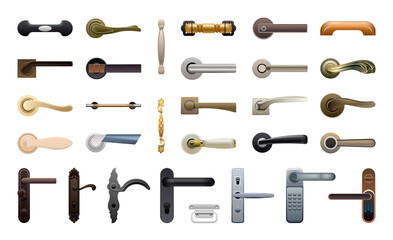 Vector collection of realistic door handles.