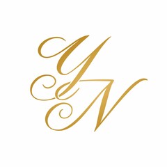 YN logo initials monogram elegant gold color - obrazy, fototapety, plakaty
