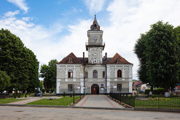 Fototapeta na wymiar Town Hall in Dobromyl, Ukraine