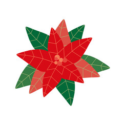 Christmas poinsettia flower simple flat vector icon. Red Christmas star plant cartoon design element. Happy poinsettia day celebration background. Winter holidays festive bold houseplant illustration