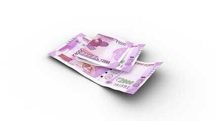 3D rendering of Double 2000 Indian Rupee notes with shadows isolated on white background