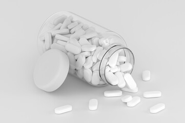 Pills in plastic Jar 3d rendering