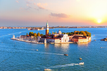 Famous San Giorgio Maggiore island of Venice, beautiful sunset view, Italy