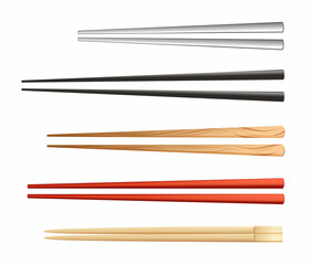 Different types of chopsticks. Asian eating utensils isolated on white background