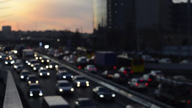 View of city street traffic jam. Soft focus blurred view. Rush hour.