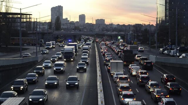 View of city street traffic jam. Soft focus blurred view. Rush hour.