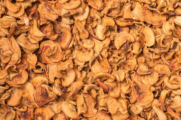 Sun-Dried Apple Slices. Finely Sliced Apples as Background