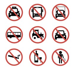 Set of prohibition signs oversized machines.