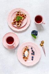 Сroffle, trendy crispy korean  baked goods, top view on white background