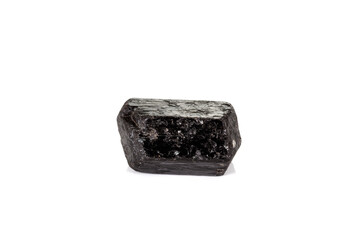 macro mineral stone schorl, black tourmaline on white background