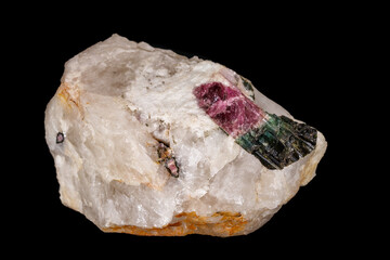 macro mineral tourmaline stone on black background