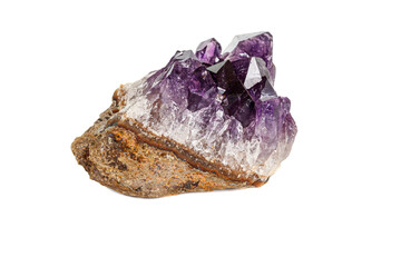 Amethyst Crystal Druse  macro mineral on white background