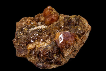 macro mineral stone Grossular, Garnet, Epidote on a black background