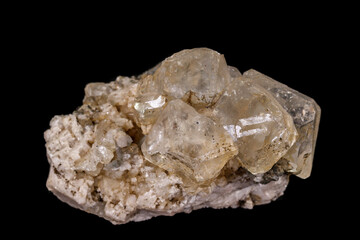 macro mineral fluorite stone on balck background