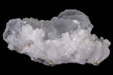 macro mineral fluorite stone on balck background