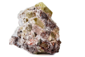 Macro mineral stone.Golden Apatite on a white background