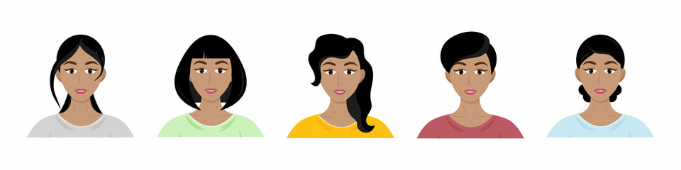 Different types of women's hairstyles. Set of beautiful young African American girls with different hairstyles. Vector cartoon style