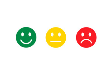 Modern emoji smile face. Happy, neutral and sad unhappy. Emoticon set icons, happy, neutral, unhappy sad. Green, yellow and red color.