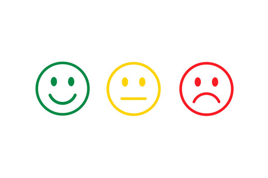 Modern emoji smile face. Happy, neutral and sad unhappy. Emoticon set icons, happy, neutral, unhappy sad. Green, yellow and red color.