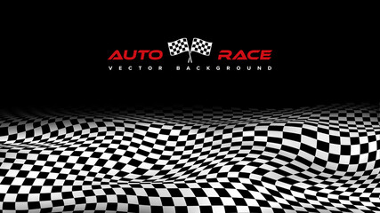 Checkered wave sport race flag vector illustration. Racing grand prix championship background template
