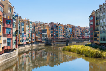 View of the river and coloured houses in Girona