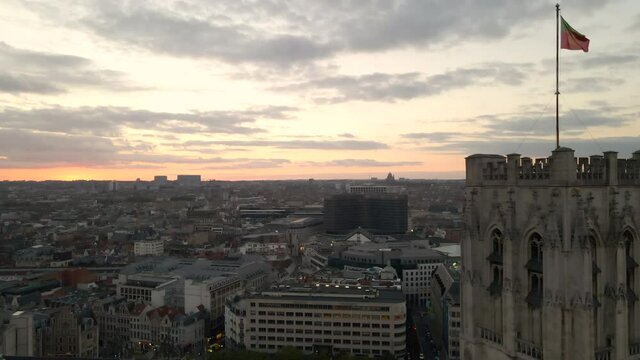 Aerial of Brussels Cathedral and surrounds