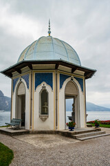 View on the Moorish kiosk of the villa Melzi on Lake Como in Bellagio, Lombardy - Italy
