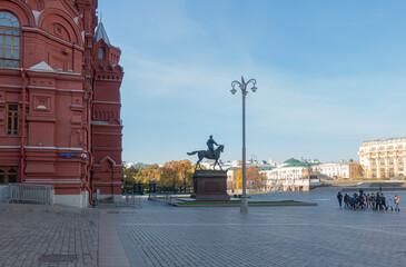 Monument to Marshal Zhukov at the building of the Historical Museum.