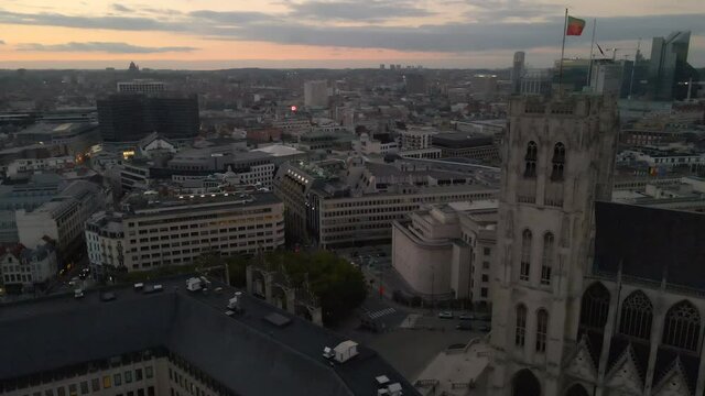 Aerial of Brussels with its Cathedral and surroundings