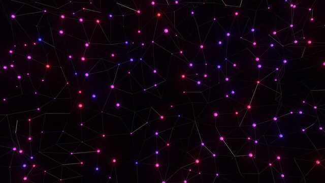 a dark lattice with luminous spheres in the corners moves slowly against a black background. loop abstract background. 3d render