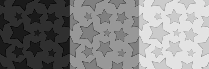 Seamless stars background pattern with cut paper effect. abstract vector collection. set of light, gray, dark