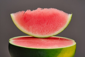 Sliced ripe watermelon. Red watermelon slice, fresh fruit. Shallow depth of field