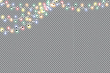 Glowing Christmas lights isolated realistic design elements. Garlands, Christmas decorations. lights effects.
