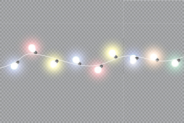 Glowing Christmas lights isolated realistic design elements. Garlands, Christmas decorations. lights effects.
