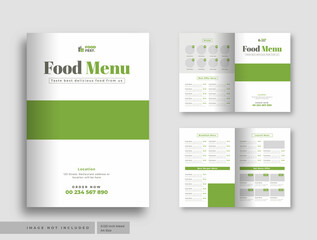 Food menu bifold brochure or restaurant cafe menu flyer template