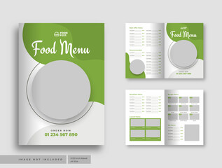 Food menu bifold brochure or restaurant cafe menu flyer template