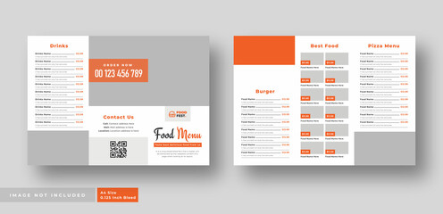 Food menu trifold brochure or restaurant cafe menu template