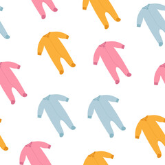 Baby sleeper seamless pattern. Flat style long-sleeve suit. Baby clothing. Vector illustration 