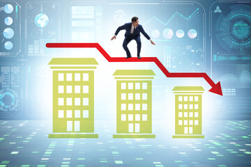 Property market bubble illustration with houses and chart