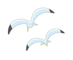 カモメ鴎のアイコン　イラスト主線　夏のイメージのシンプルで可愛いイラスト　アイコン