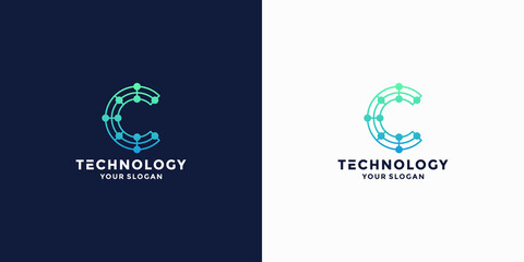 initial letter C logo design. C technology logo design.
